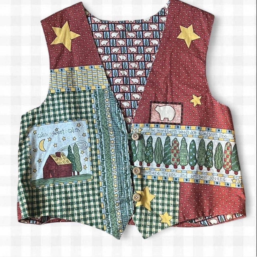 Handmade Patchwork Vest with Star and Animal Patterns